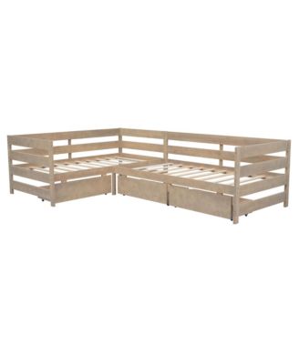 Twin Size L-shaped Platform Bed with Three Storage Drawers