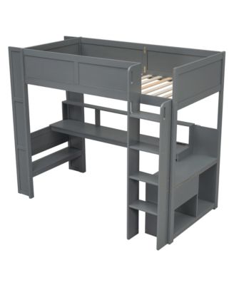 Twin Gaming Loft Bed with Desk, LED & Charging