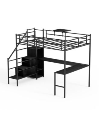 Full Loft Bed w/ Desk, LED, Charging, Wardrobe & Drawers