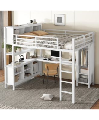 Queen Loft Bed with Desk & Wardrobe