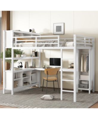Queen Loft Bed with Desk & Wardrobe