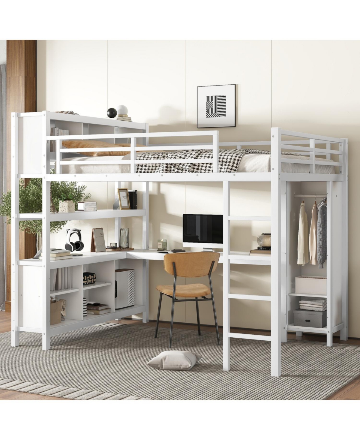 Streamdale Furniture Queen Loft Bed with Desk & Wardrobe