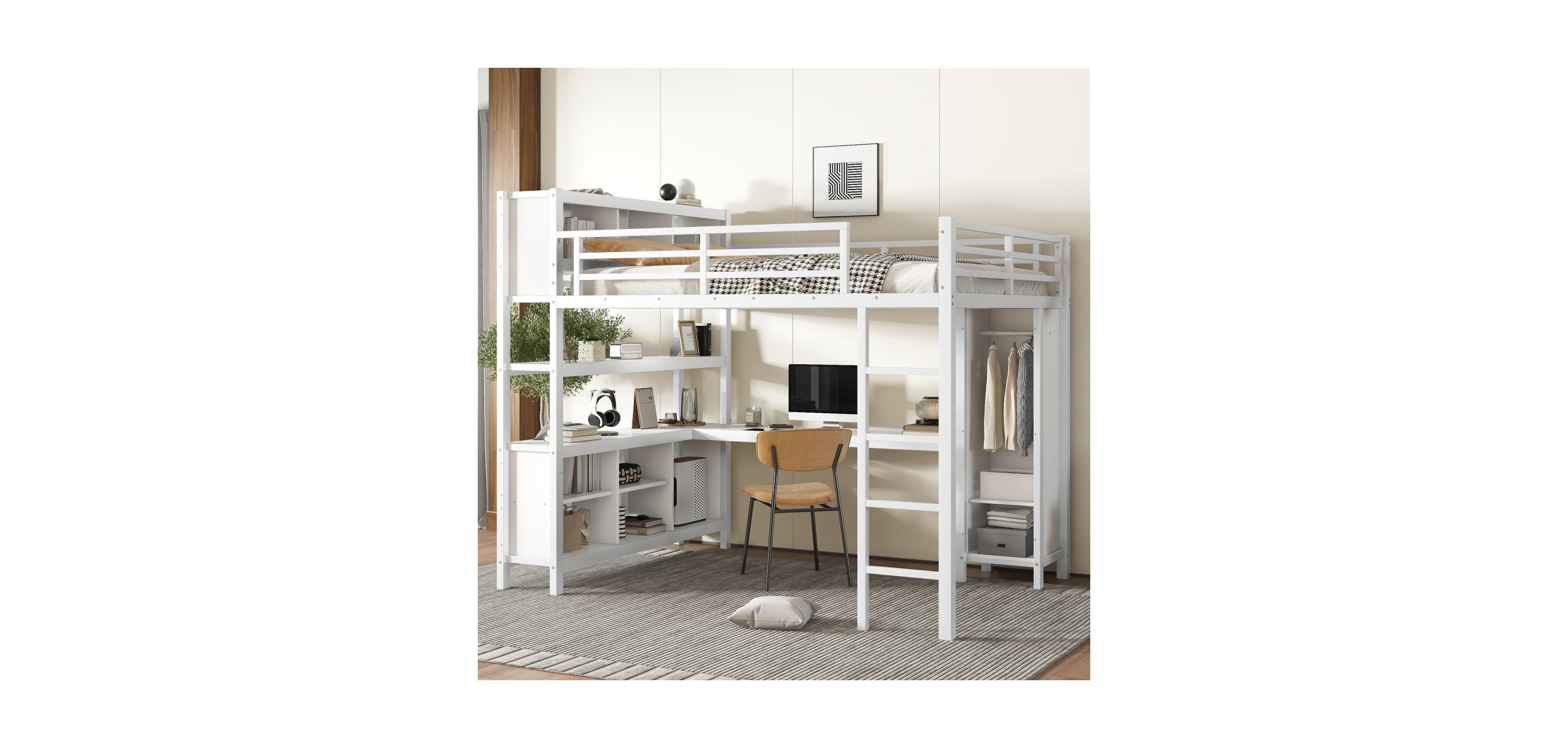 Streamdale Furniture Queen Loft Bed with Desk & Wardrobe