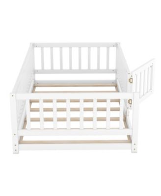 Twin Floor Bed with Fence & Door (White