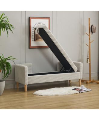 Corduroy Storage Bench w/ Armrests & Pillows