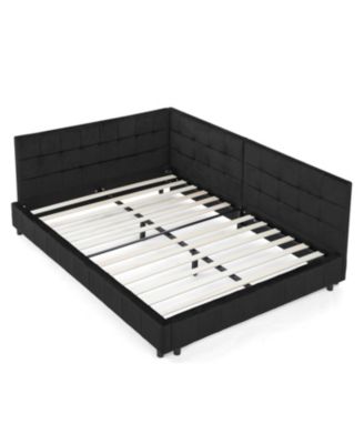 Tufted Upholstered Full Size Bed Frame - Black Velvet