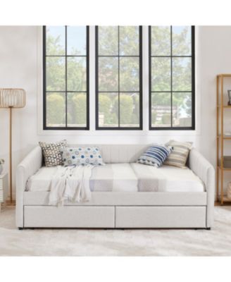 Beige Linen Upholstered Daybed with Trundle