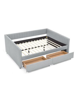 Grey Upholstered Daybed with Storage Drawers, 86.5" x 65" x 30"