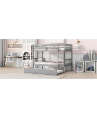Convertible Twin Bunk Bed with Trundle, Grey