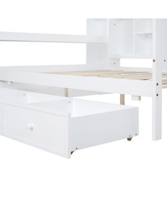 Full Size Wooden Daybed With 3 Drawers, USB Ports and desk