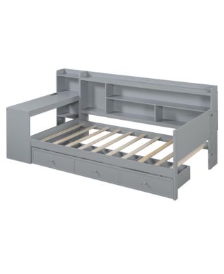 Twin Size Wooden Daybed With 3 Drawers, USB Ports and desk