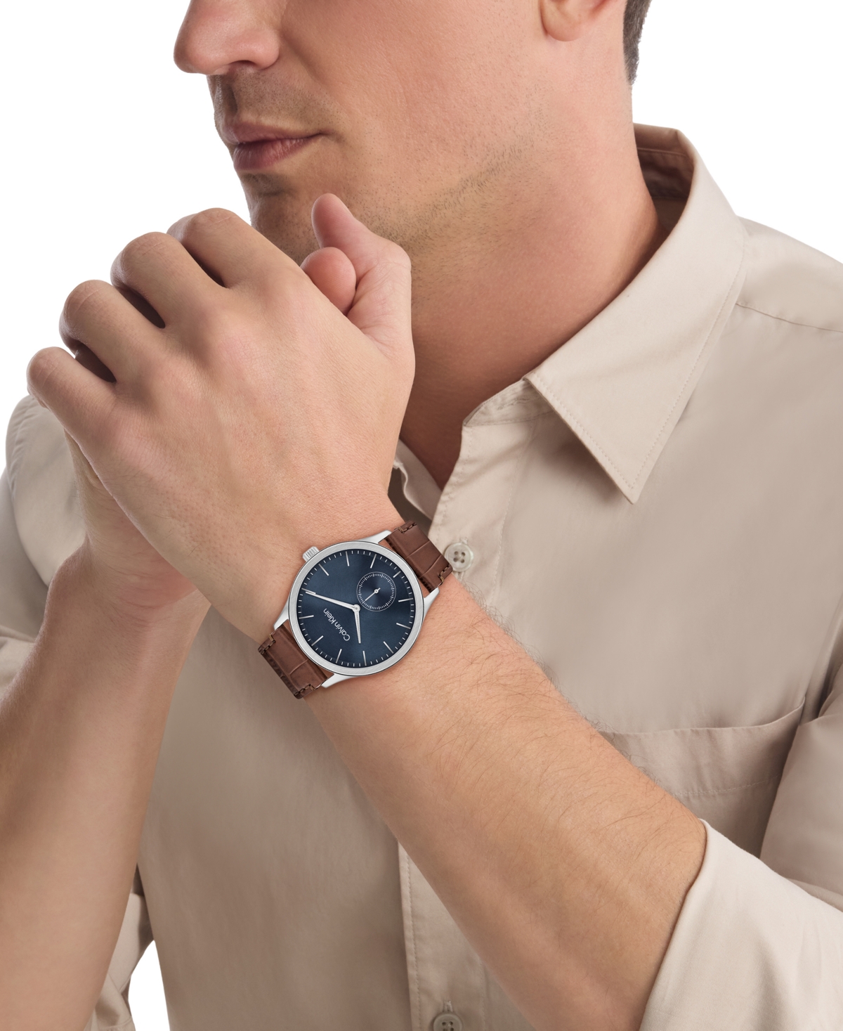 Calvin Klein Men's Tailored Brown Leather Strap Watch, 42mm