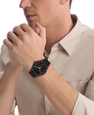 Men's Tailored Black Leather Strap Watch, 42mm