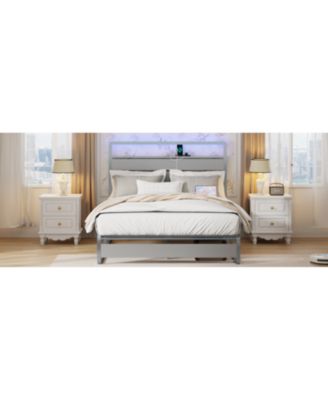 Queen Size Metal Platform Bed with Led, Charger