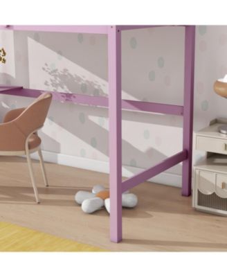 Pink Twin Loft Bed with Desk & Guardrail