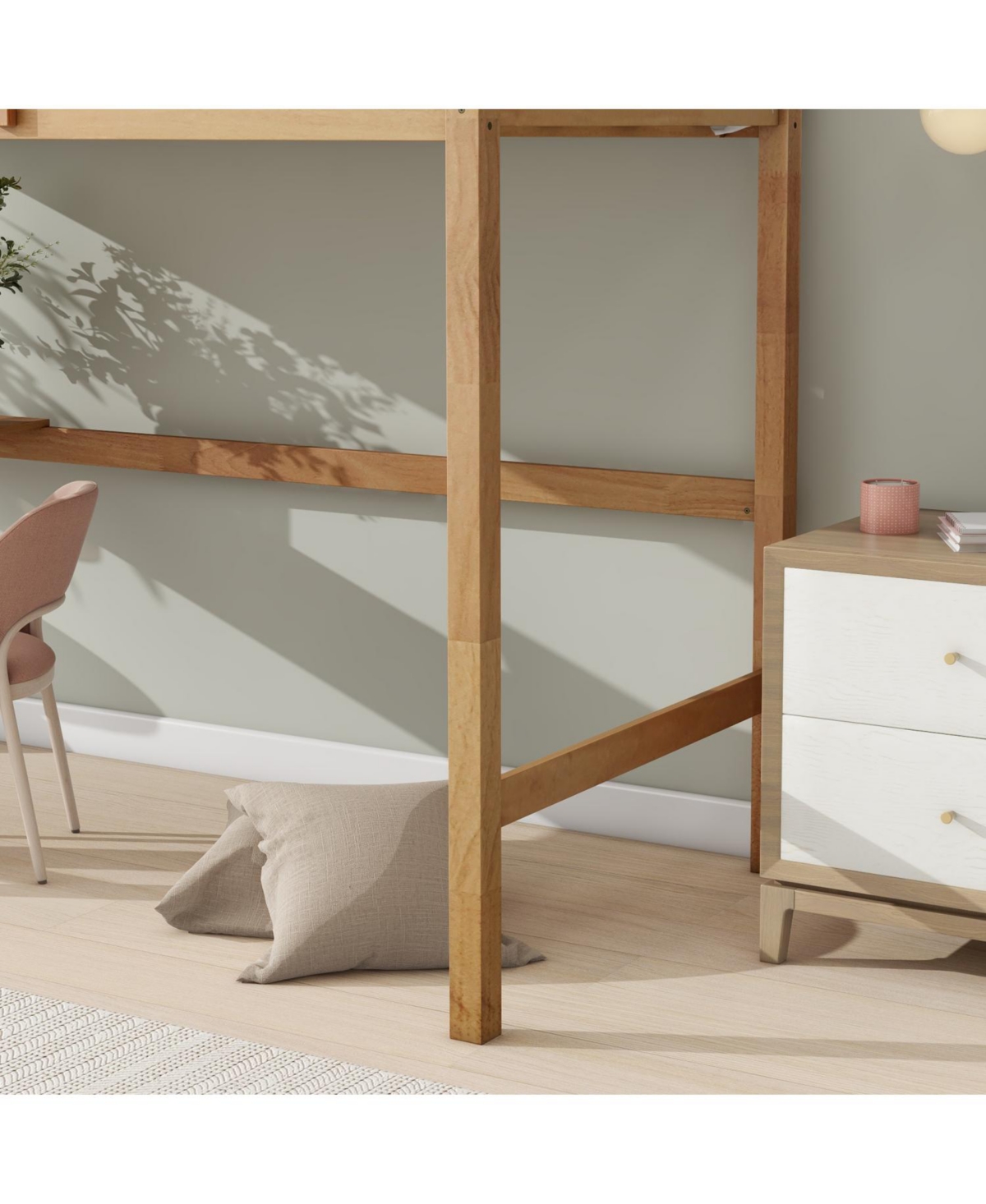 Streamdale Furniture Twin Loft Bed with Desk and Guardrail, White Oak