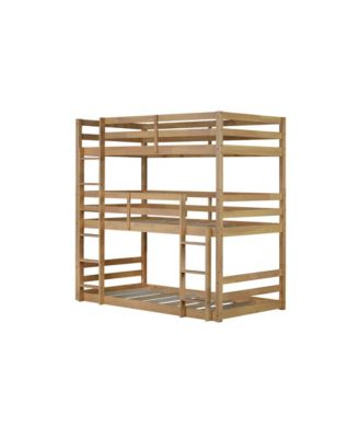 Streamdale Triple Twin Oak Bunk Bed with Guardrails and Ladders