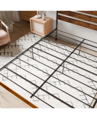 Iron Platform Bed Frame with Rustic Wood Headboard & Footboard (Queen Size) - Brown