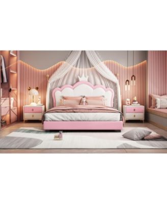 Full size Upholstered Princess Bed With Crown Headboard,Full Size Platform Bed with Headboard and Footboard
