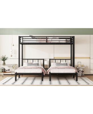 Twin over Twin & Twin Bunk Beds for 3, Twin XL over Twin & Twin Bunk Bed Metal Triple Bunk Bed, Black