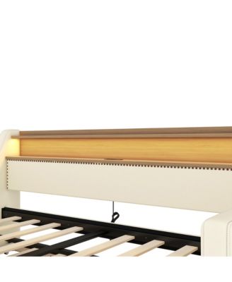 Twin Size Daybed with Trundle, Upholstered Daybed with Charging Station and LED Lights