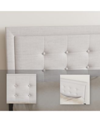  Iron Platform Bed Frame with Wooden slats support & Upholstered Headboard