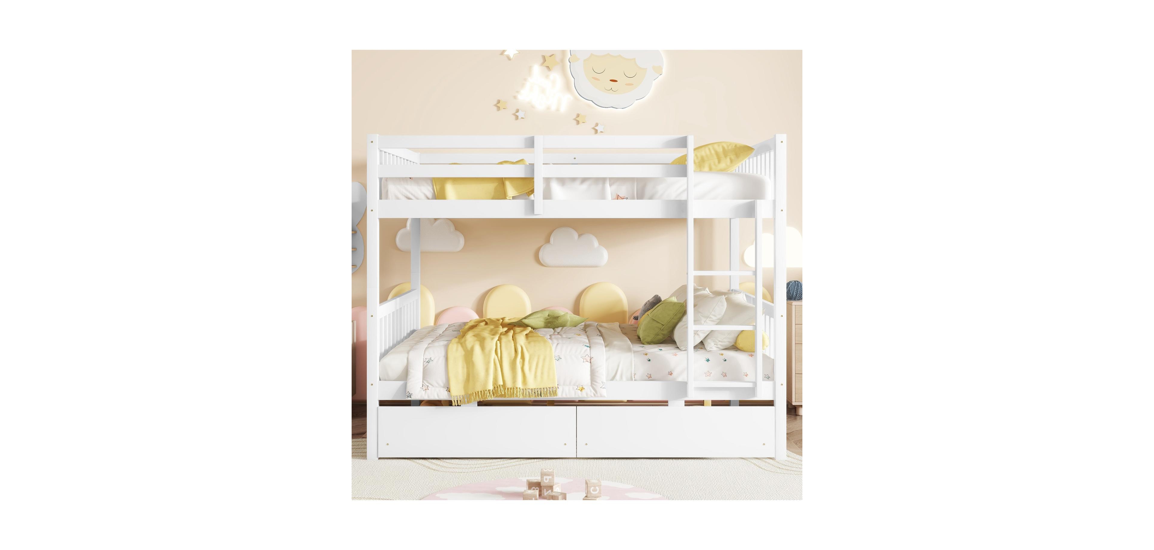 Streamdale Furniture Full Rubber Wood Bunk Bed with Two Drawers, Convertible into 2 Beds
