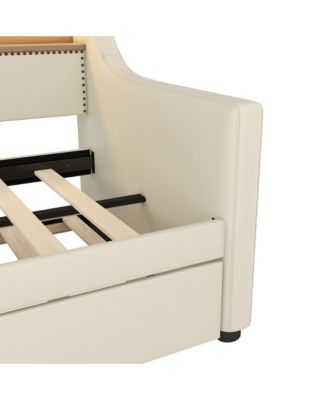 Twin Size Daybed with Trundle, Upholstered Daybed with Charging Station and LED Lights