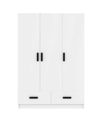 3 Door Wardrobe Closet with Storage Drawers, Shelves and Hanging Rod