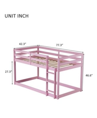 Solid Wooden, Solid Rubber Wooden Twin over Twin Loft Bed with Ladder, with Bed Platform of Strengthened Slats, Pink