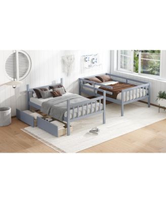  Twin Bunk Bed with 2 Drawers and Convertible Beds