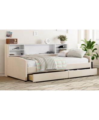 Twin size Upholstered Platform Bed with Storage and Drawers