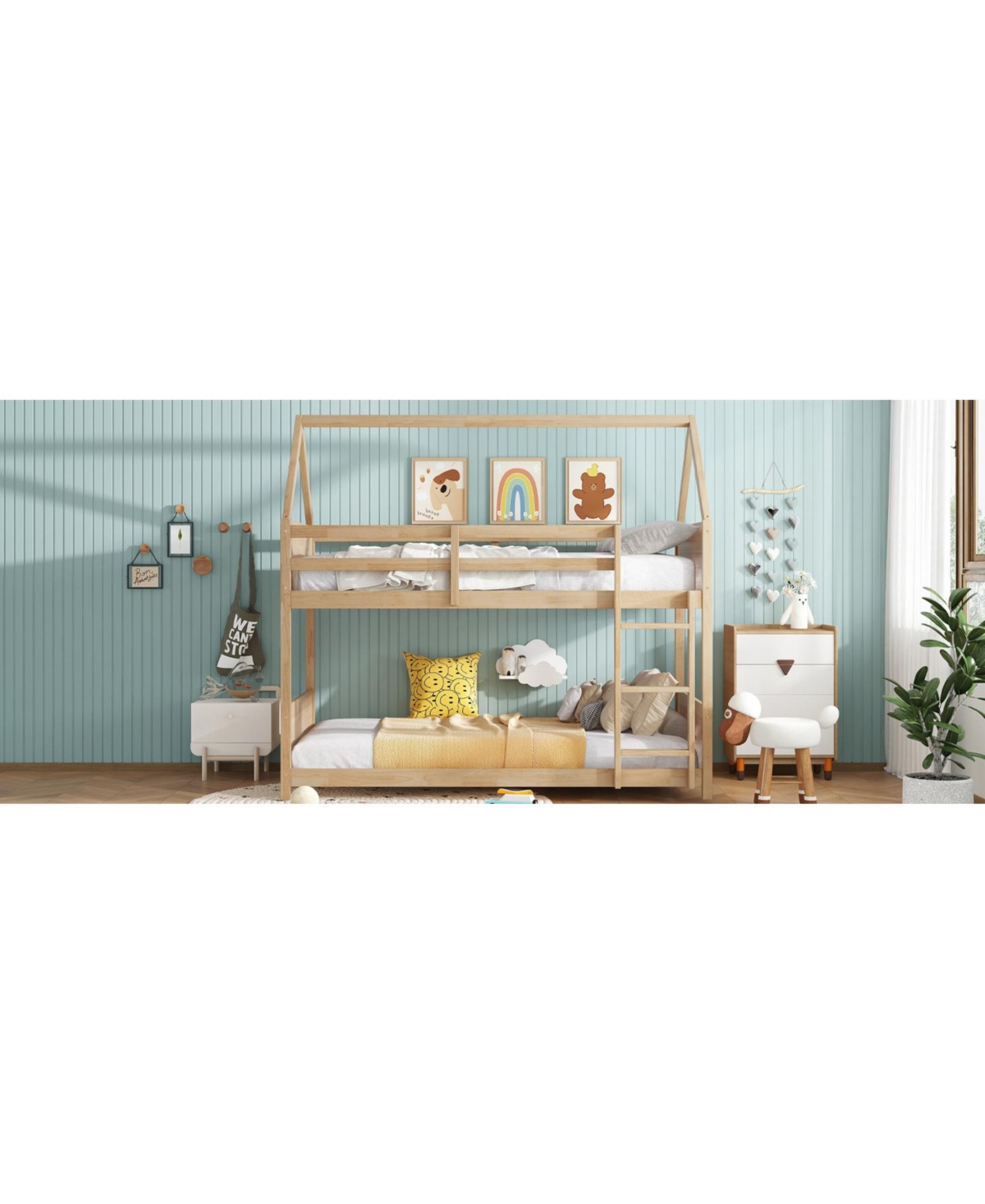Streamdale Furniture Twin Over Twin Bunk Bed with Headboards and Safety Guardrails