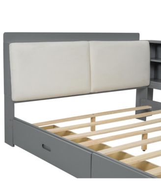 Wood Full Size platform bed with Storage Headboard, Shelves and 2 Drawers