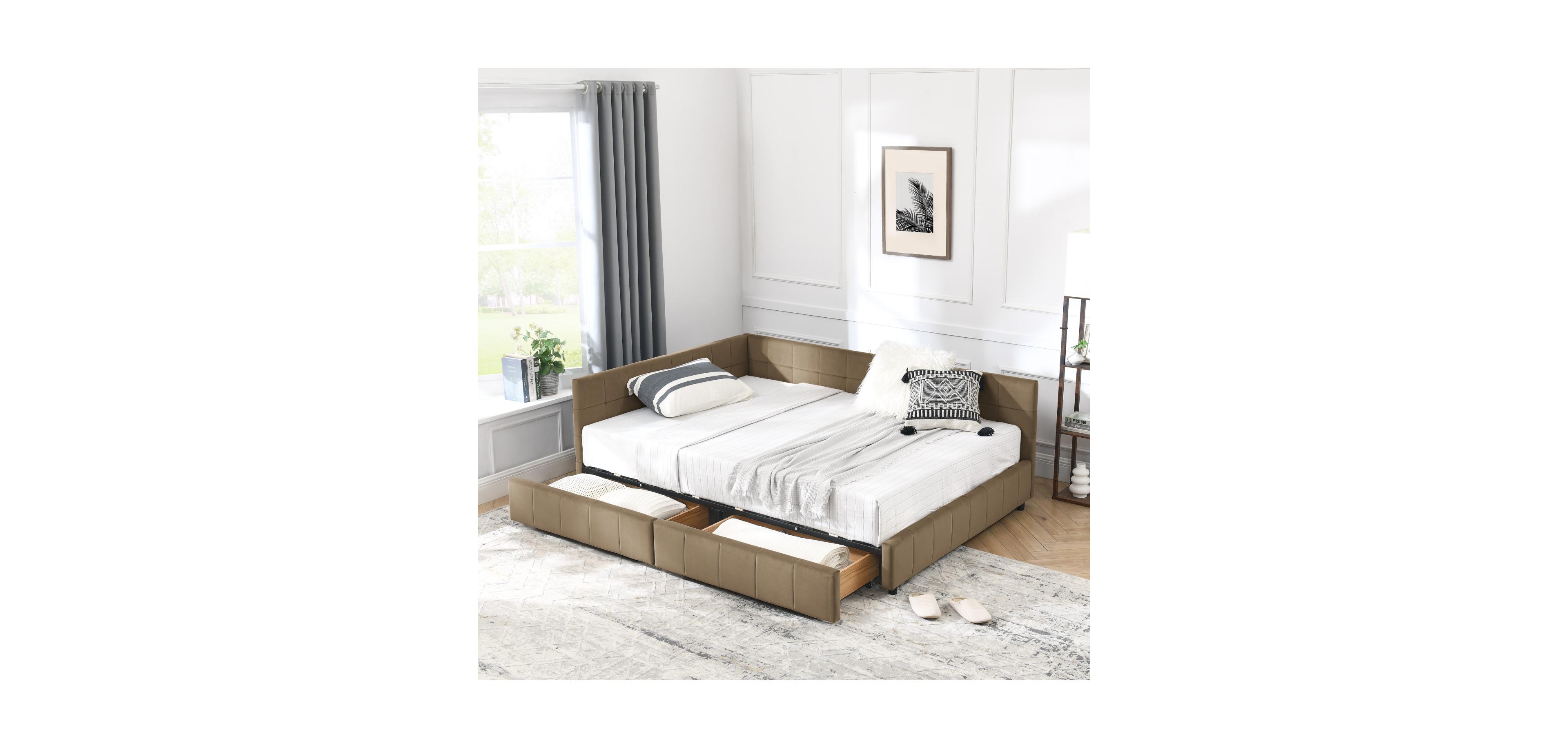 Streamdale Furniture Upholstered Full Size Bed Frame with Velvet Backrest