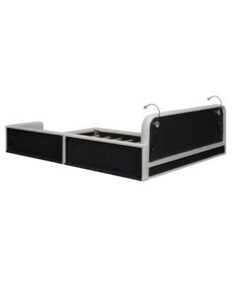 Queen Size Upholstered Platform Bed with 2 Reading Lights