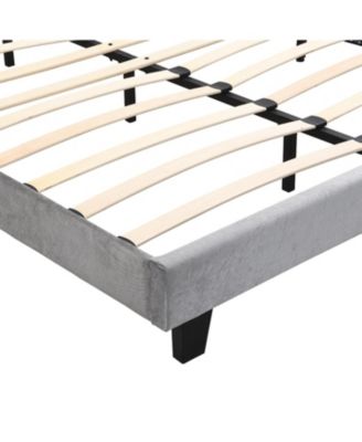  Queen Upholstered Bed with Tufted Curve Design, LED Platform, Strong Wood Slats, Easy Setup - Light Grey Velvet