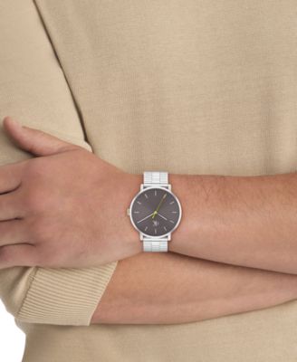 Men's Real Silver Tone Stainless Steel Mesh Bracelet Watch, 42mm