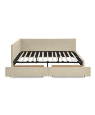 Queen Bed Frame with Upholstered Headboard & Armrests