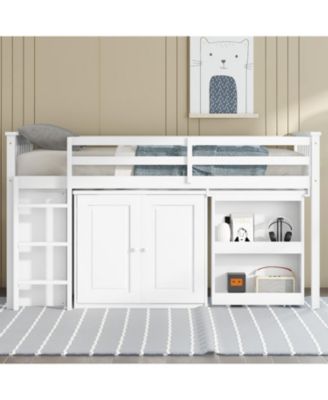 Multifunctional Loft Bed with Desk, Storage, Ladder, and Safety Rail