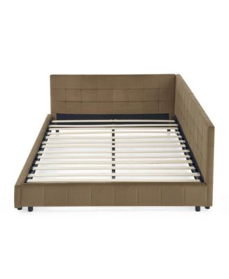 Queen Upholstered Tufted Bed Frame with Backrest and Armrests