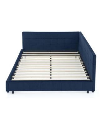 Queen Bed Frame with Tufted Backrest, Armrests, and Velvet Upholstery