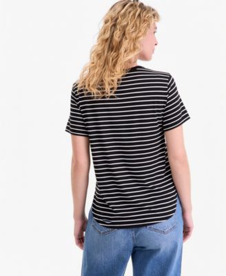 Women's Striped Curved-Hem T-Shirt