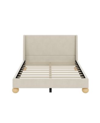 + Queen Size + Velvet Upholstery + Wingback Headboard & Round Wooden Legs + Platform Bed