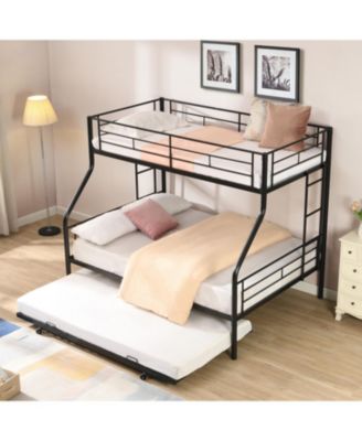 Twin Over Full with trundle Metal Bunk Bed, No Box Spring Needed, Easy Assemble