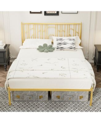 Metal Steel Platform Bed Frame with Iron-art Headboard (Queen Size)