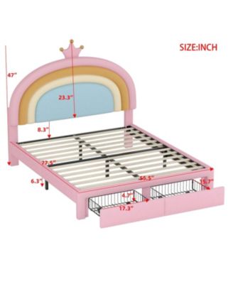Princess Bed with Storage Drawer, Velvet Rainbow Upholstered Platform Bed