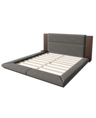 Streamdale Floor Upholstered Platform Bed with Extended Wood Headboard & Bedside Shelf,No Box Spring Needed,King Size