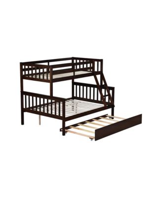 Twin over Full Bunk Bed with Trundle and Ladder, Espresso