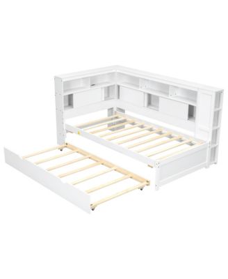 Twin Size Wood Daybed with Storage Shelves, USB and Trundle